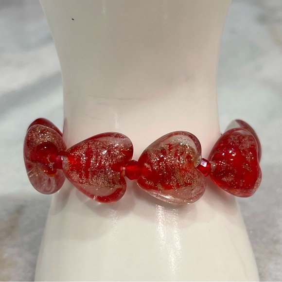 Red MURANO Style Millefiori Glass Bead Heart Necklace and Bracelet - Picture 5 of 9